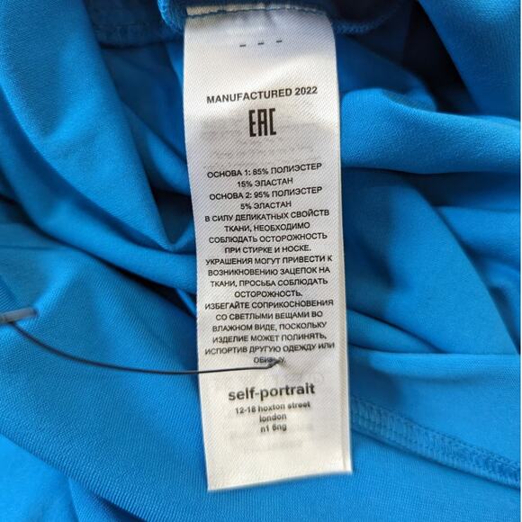 Self-Portrait Blue One Shoulder Ruched Mini Dress Long Sleeve Size 4 Preowned - Picture 9 of 10